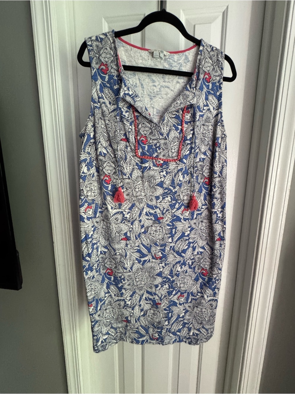 Boden Lana Shift Dress Floral Print with Pink Tassel & Trim